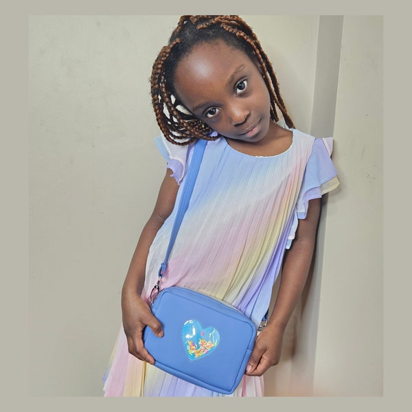 Light Blue heart shaker crossbody for kids , Mum and me accessory, MIni me crossbody bag, Faux leather crossbody bag,  Toddler Shaker Purse