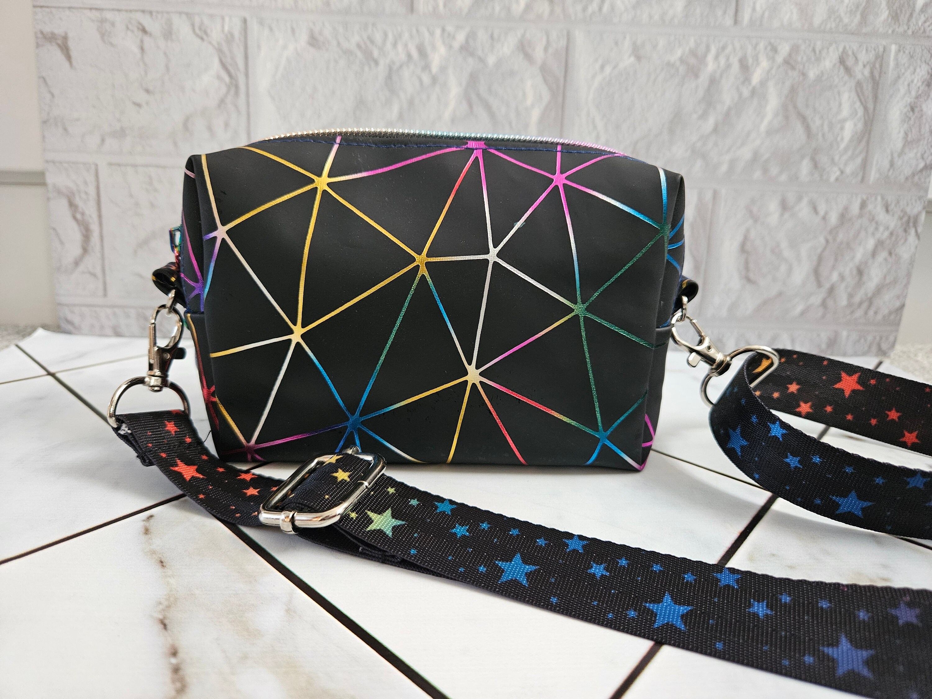 Mini Black Crossbody Bag, Zippered Purse, Adjustable Strap Handbag