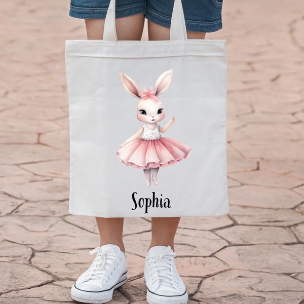 Personalised Ballerina Bunny Tote Bag, Children Spa Party favours, Bunny Themed Tote Bag, Eater gift gift bag for kids, Easter Egg hunt Tote