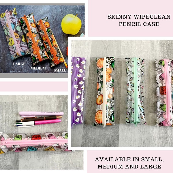 Slim Pencil Case, Clear Mini Pencil Case, Skinny Pencil Case,Small stationery zipper pouch,Accessory Pouch,Wipe Clean Makeup Brush holder