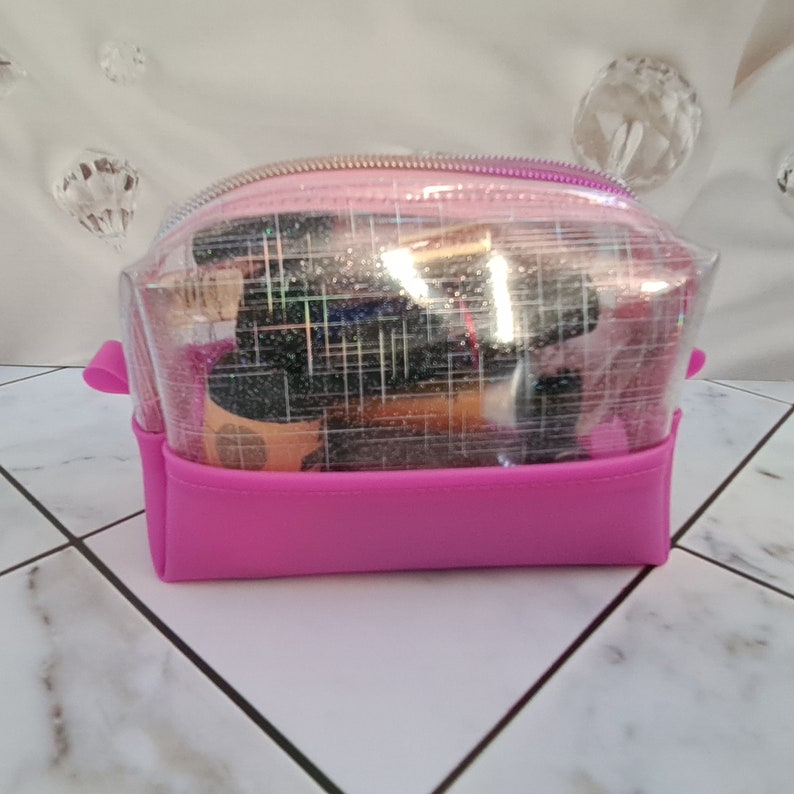 Pink Clear Makeup Bag, Wipe Clean Transparent Makeup Bag, Clear Travel