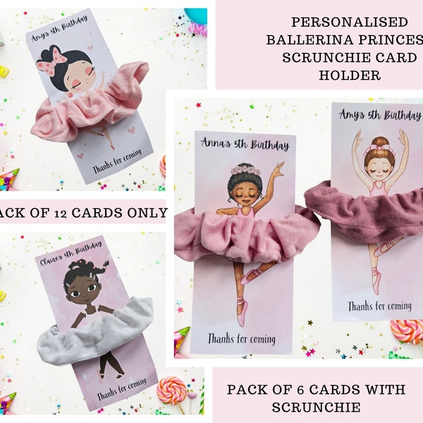 Personalised Ballerina Princess Scrunchie Card Holder for Ballerina Party, Children Spa Party favours, Pack of 12 Princess Themed Party gift