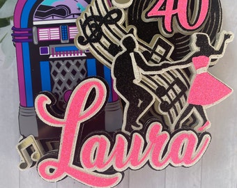 3D Rock and roll cake topper- music juke box  cake topper - 1950s theme- happy birthday dancing theme party