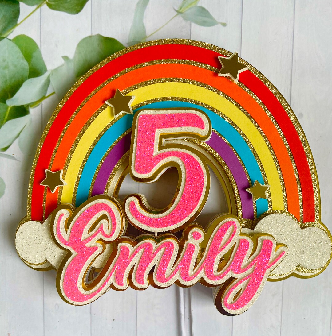 3D Bright Rainbow Cake Topper Personalised Cake Topper - Etsy