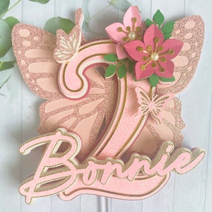 Personalised butterfly cake topper | pretty cake topper | first 1st birthday | Floral cake topper