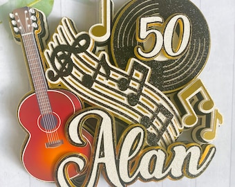 3D music guitar cake topper - retro vinyl record topper birthdays dancing theme party