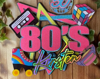 80’s neon cake topper - Retro cake decoration - multi coloured glitter - Nostalgic theme - 80's party
