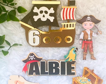 Personalised Boy Pirate Cake Topper Set: Birthday Party Decorations
