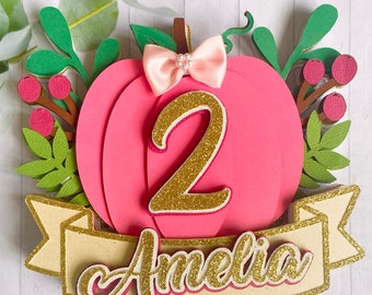 Personalised pumpkin cake topper | Autumn themed decoration | 1st birthday cake | pink pumpkin topper | Halloween desorations party