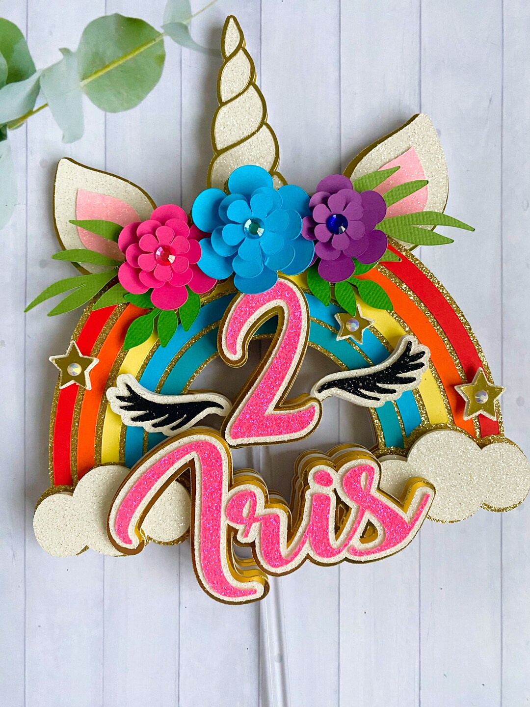 Unicorn Cake Topper - Rainbow Cake Topper - Personalised Cake Topper ...