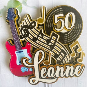 3D electric music guitar cake topper - retro vinyl record topper birthdays dancing theme party