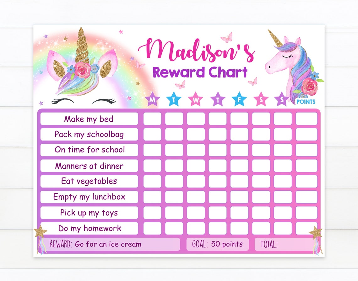 unicorn reward chart printable unicorn chore chart printable etsy