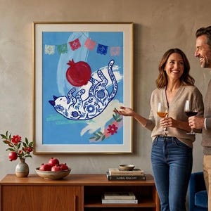 The Legacy of Granada: Feline and Pomegranate – Dynamic visual tension artwork