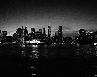 New York City at Night, Black and White High Quality Photo