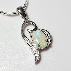 Australian opal pendant white gold plated with gift box