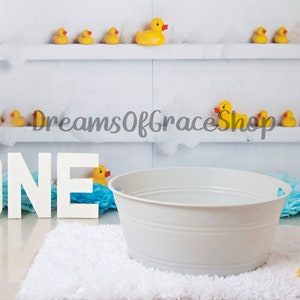 First Birthdays Splash Bath Tub Photography Digital Backdrop Background Boy Blue