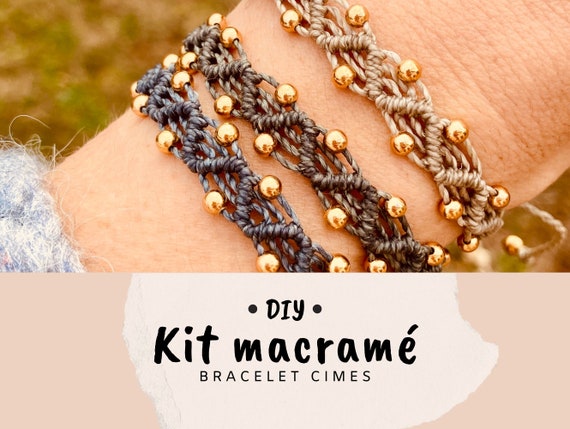 Kit bracelet micro-macramé débutant avec perles - Kit DIY matériel bricolage et tutoriel