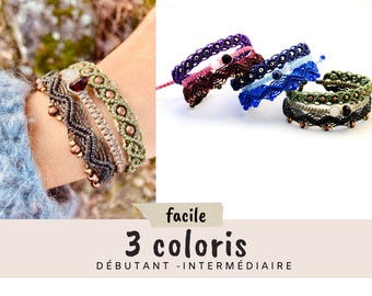 kit diy micro-macramé débutant - Tuto manchette bracelet 3 en 1 - kit matériel et vidéo tutoriel