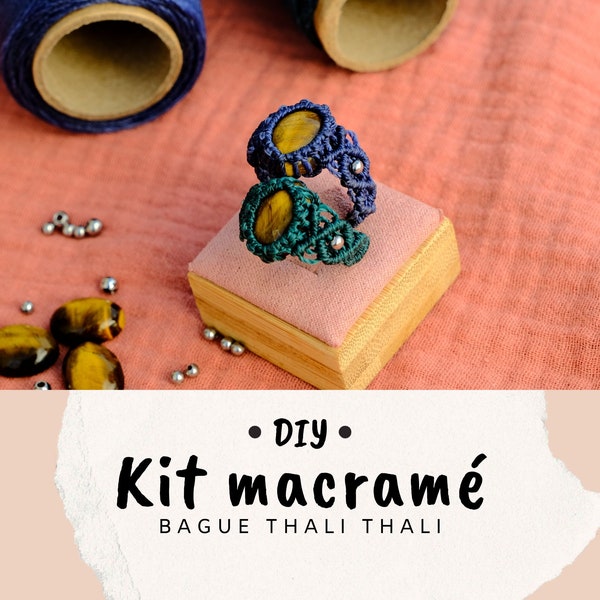 Kit DIY micro-macramé - création bague oeil de tigre pour débutant - tutoriel vidéo + kit matériel macramé