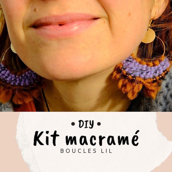 Kit DIY micro-macramé, création de boucles d'oreilles créoles en laine, Kit matériel et tutoriel vidéo