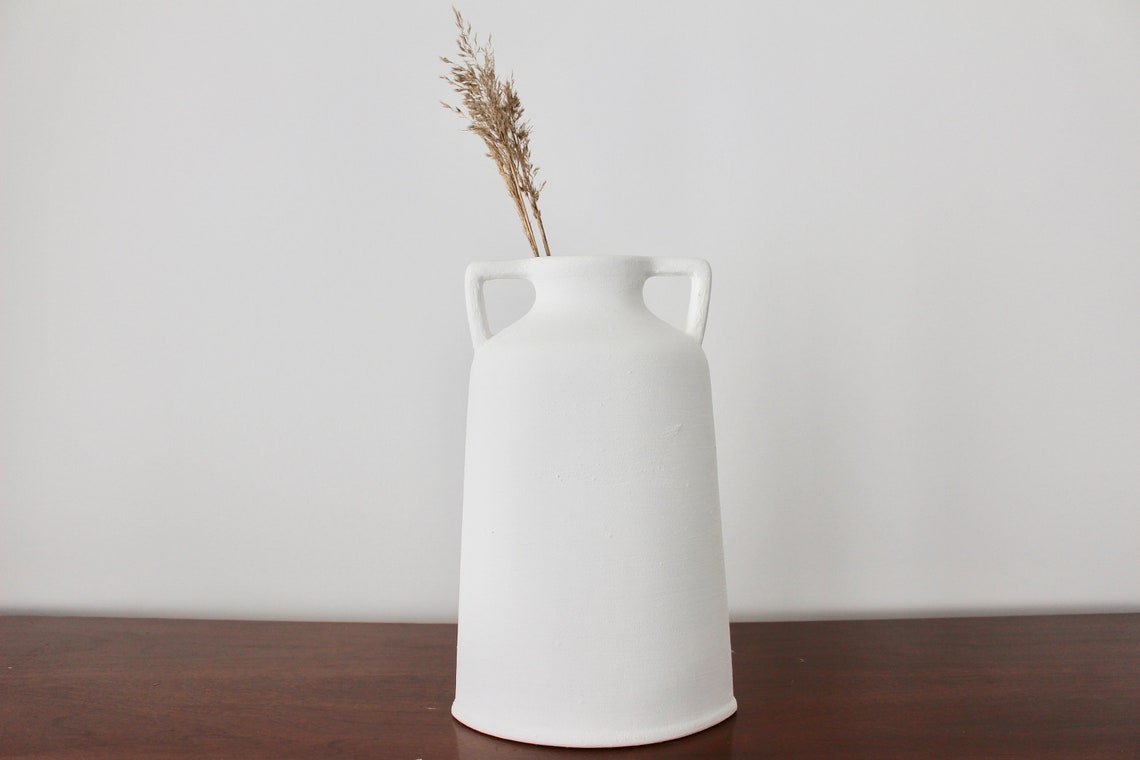 Tall White Vase Boho Decor Minimalist Textured Vase Etsy