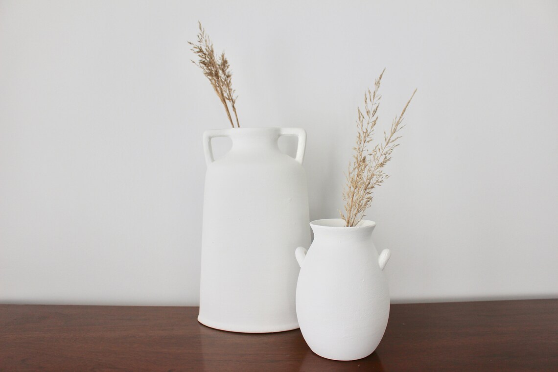 Tall White Vase Boho Decor Minimalist Textured Vase Etsy
