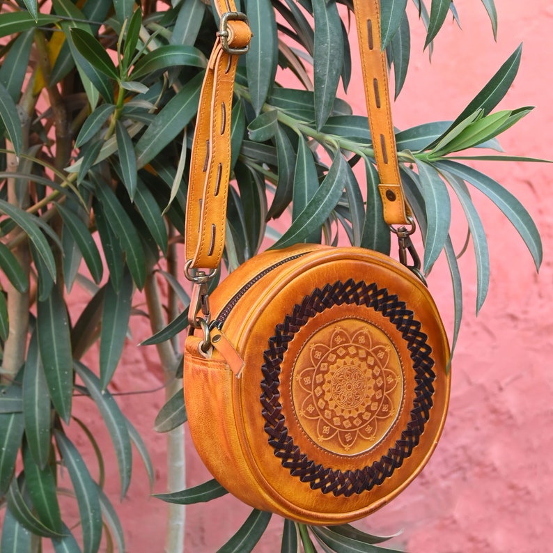 Leather Cross Body Bag Handmade Genuine Leather Purse Gift for Her Boho Bag Tan Leather Leather Sling Bag Zipper Bag Handbag