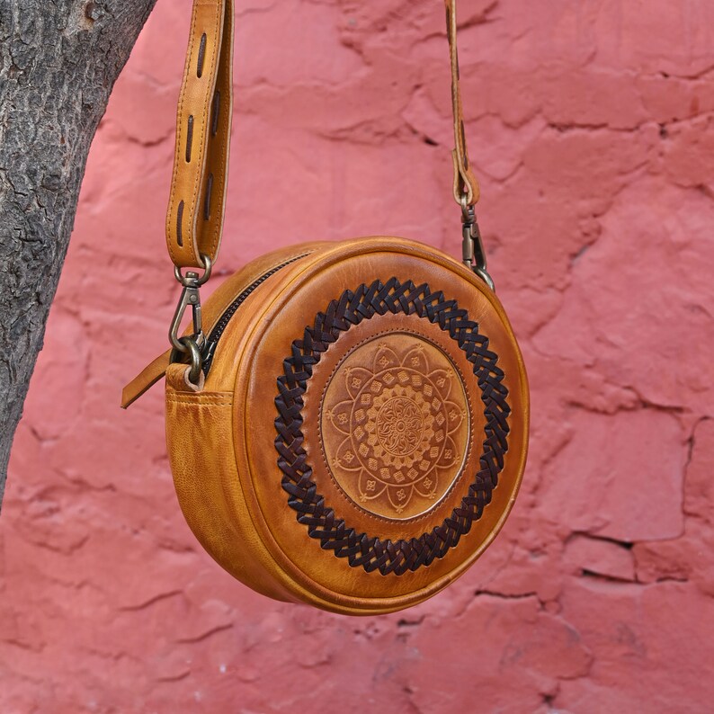 Leather Cross Body Bag Handmade Genuine Leather Purse Gift for Her Boho Bag Tan Leather Leather Sling Bag Zipper Bag Handbag