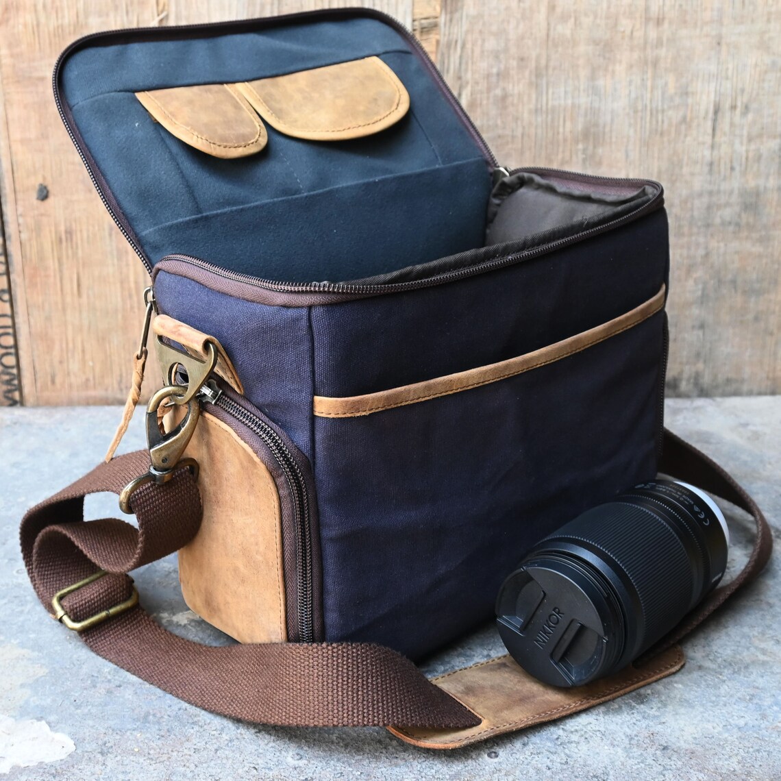 Handmade Leather and Canvas Camera Bag for DSLR Cameras, Camera Satchel Bag, Vintage Shoulder