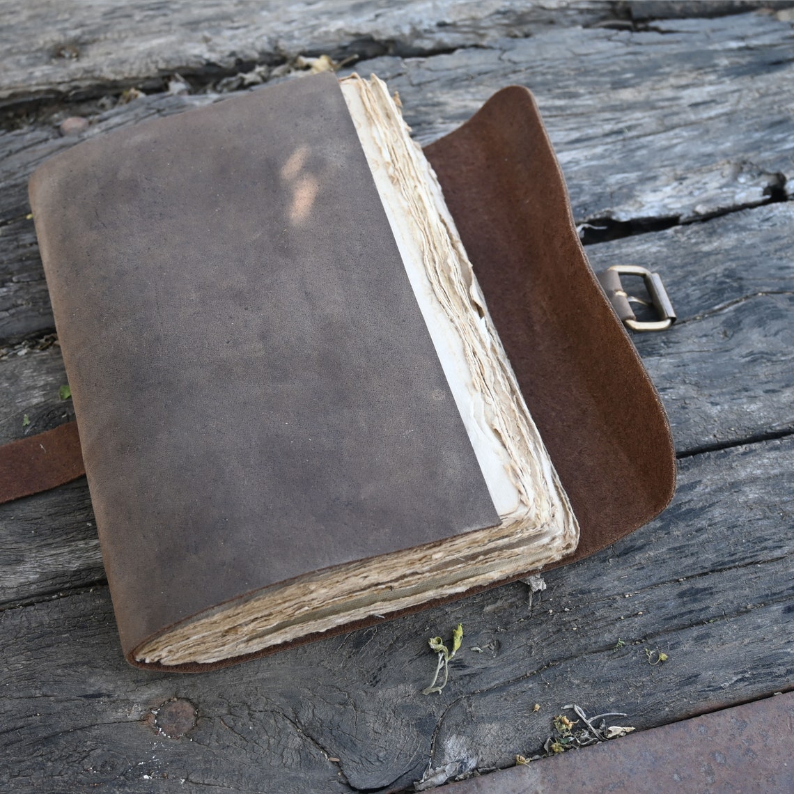Vintage Leather Bound Journal Deckle Edge Paper Notebook Etsy
