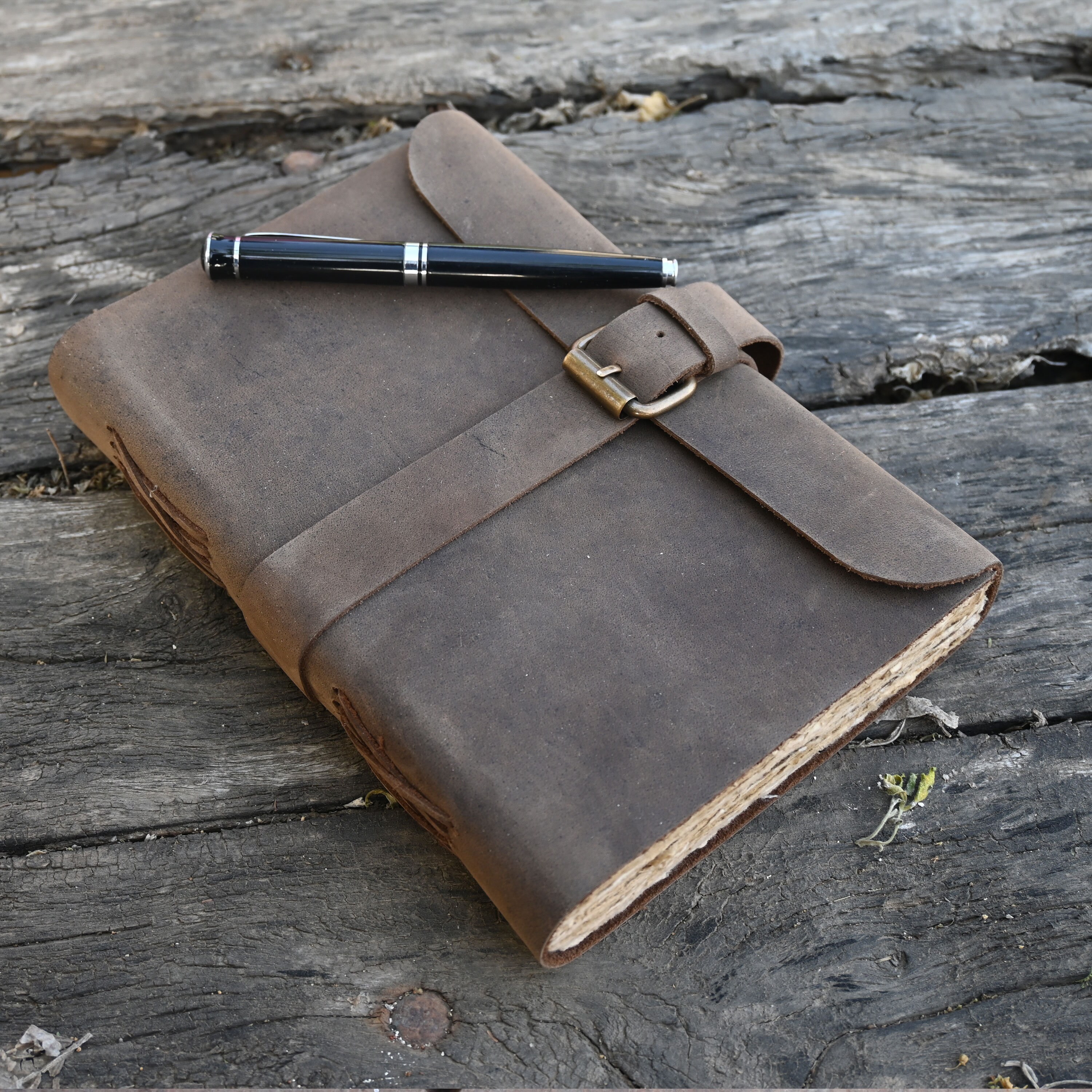Vintage Leather Bound Journal Deckle Edge Paper Notebook Etsy