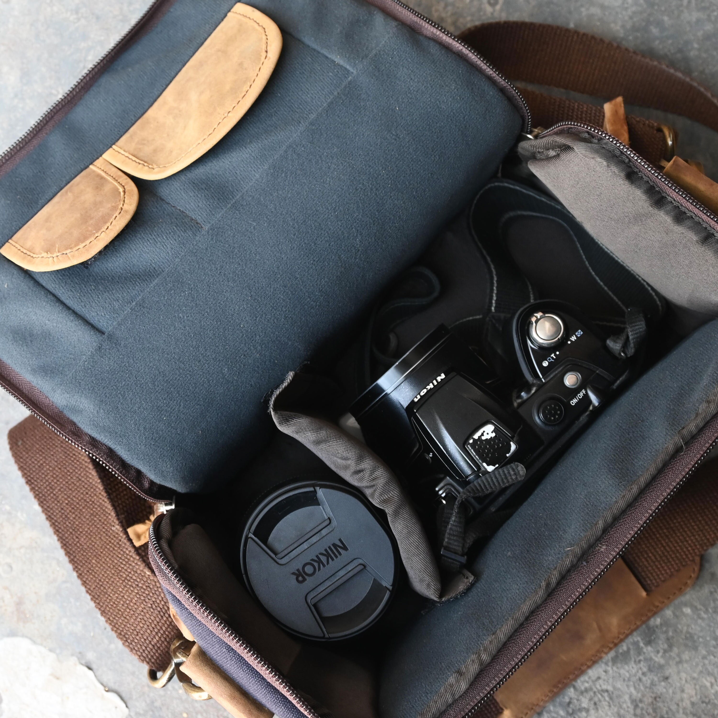 Handmade Leather and Canvas Camera Bag for DSLR Cameras, Camera Satchel Bag, Vintage Shoulder