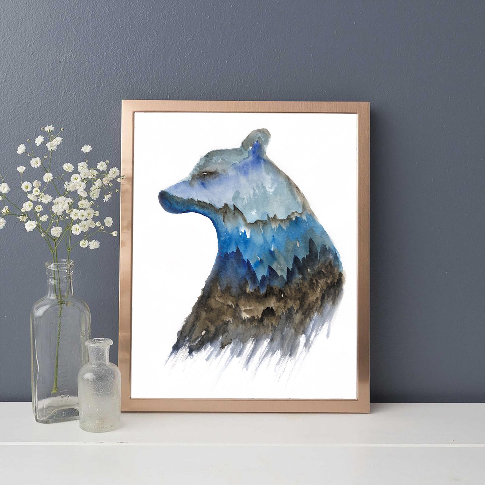 Bär Aquarell von Lasha Kilasonia Kunst Tier Wohnkultur | Etsy