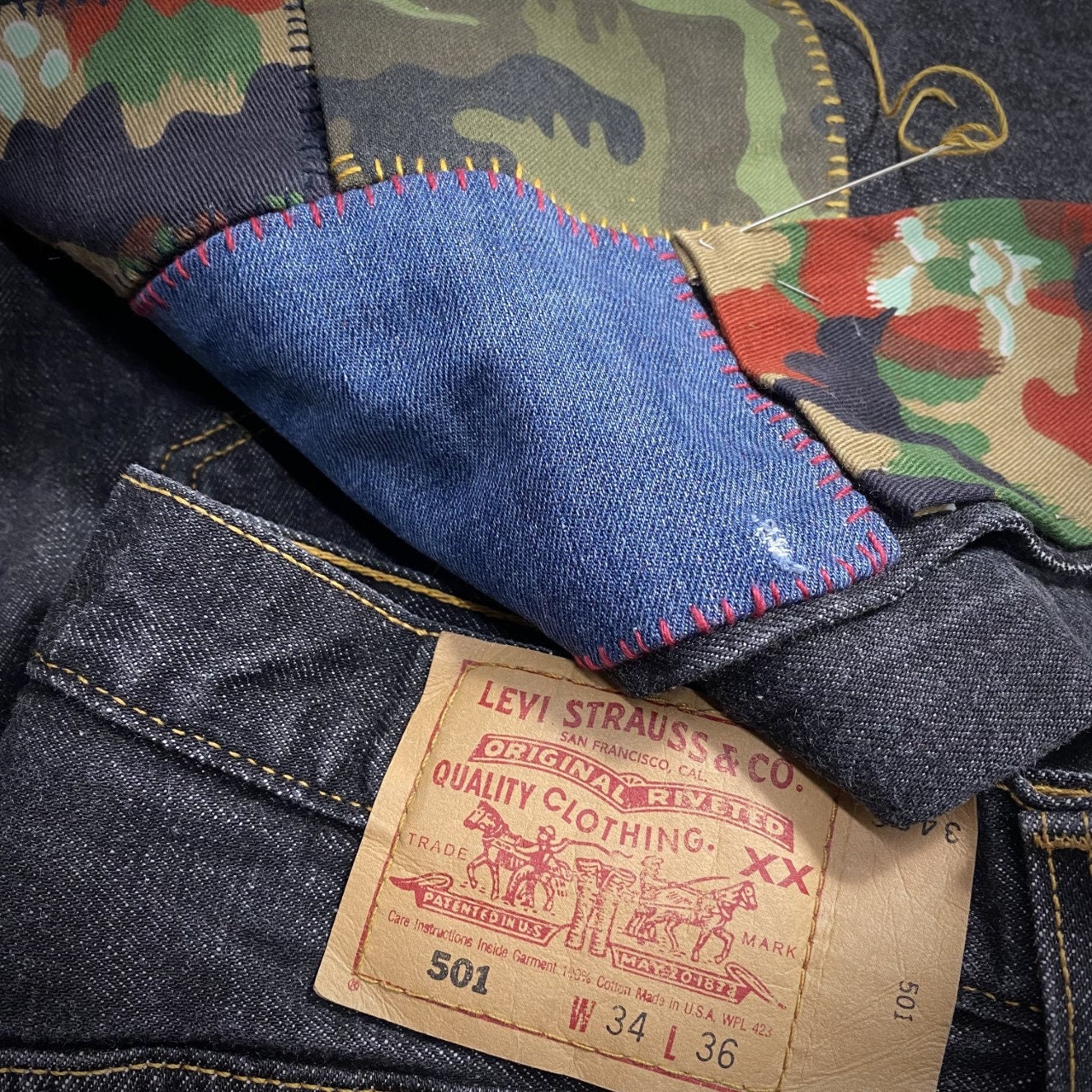Levi's 501 W34 L36 Customized Jeans Patchwork Jeans - Etsy