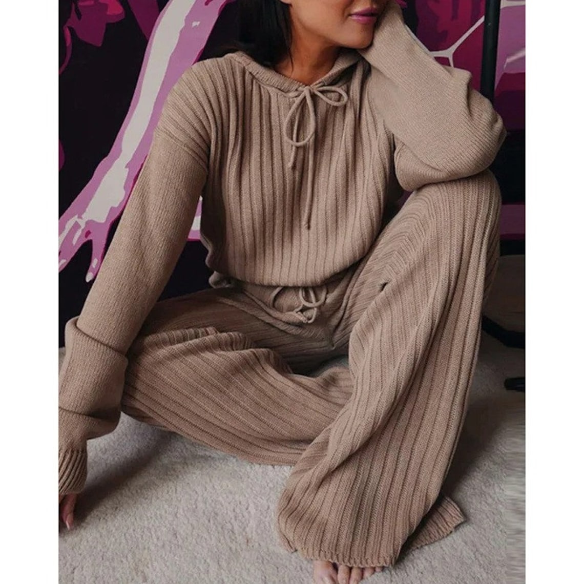 2 piece Knit Pants Set Lightweight Leisure Wear with Hooded Etsy