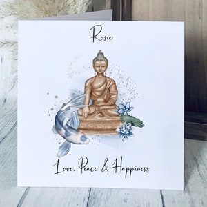 Personalised Buddha Card; Love, Peace and Happiness; Yoga Lover Card; Spiritual Card; Positivity Card; Motivational Card; Buddha Greetings