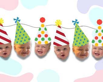 Personalised Face Banner, Happy Heads Birthday Banner, Face Bunting