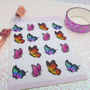 Pegatinas del Planificador de mariposas monarca / Hechas a mano / Papel mate / Monarca, Arco Iris y Mariposas Rosas