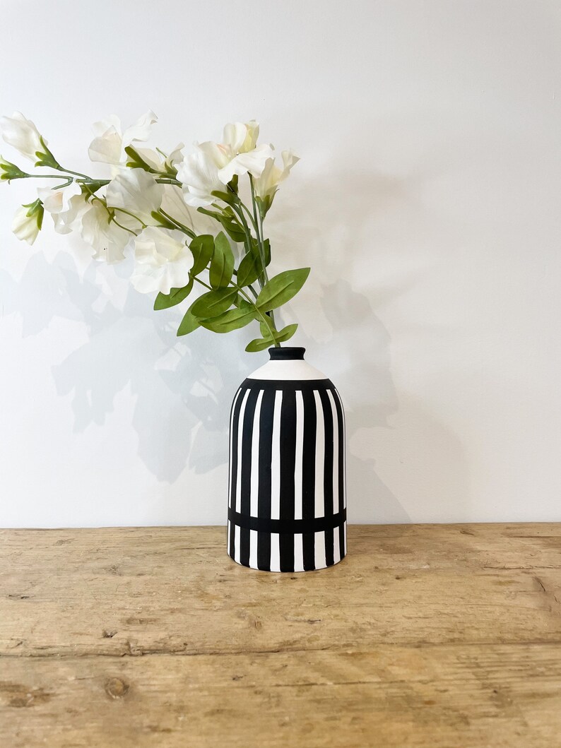 Ceramic Black & White Striped Vase Minimalist Vase Nordic Etsy UK