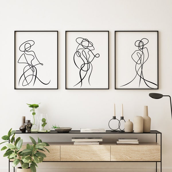 Line Art Women Prints |Set of 3 Prints |Framed Prints | Silhouette | Home Decor |Wall Art | Woman Silhouette | Bedroom Prints