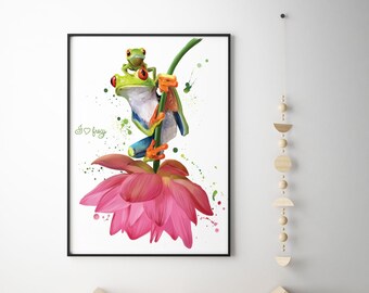 Aquarell Frosch Druck | Gerahmter Druck | Froschliebhaber | Aquarell Frosch Druck | Wandkunst | Wohndekor | Drucke | Natur