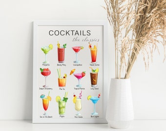 Cocktail Print | The Cocktail Classic Guide | Framed Print | Cocktail Menu | Cocktail Guide | Wall Art | Home Decor | Summer Print | Kitchen