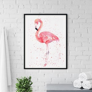 Watercolour Flamingo Splatter Print | Framed Print | Flamingo Lovers | Flamingo Print | Wall Art | Home Decor | Prints | Nature | Bathroom