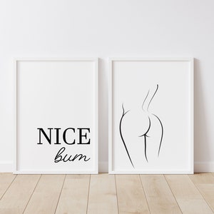 Nice Bum and Line Bum Print | Set of 2 Prints |Framed Prints | Bathroom Prints | Home Decor | Wall Art | Line Print | Pair of Prints |