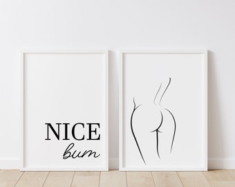 Schöner Bum und Line Bum Print | Set von 2 Drucke |Gerahmte Drucke | Badezimmer Drucke | Wohndekor | Wandkunst | Liniendruck | Paar Drucke |