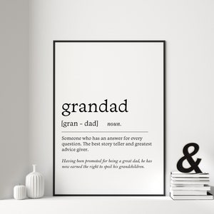 Grandad Noun Print| Framed Print | Fathers Day Print | Definition Print | Noun Print | Home Decor | Wall Art | Gift | Fathers Day Gift