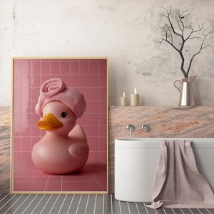 Rubber Duck Print | Framed Print | Bath Time | Rubber Duck Poster | Bathroom Print | Retro | Toilet Wall Art | Rubber Duck Towel | Pink Duck