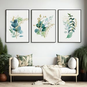Botanical Blue & Gold Eucalyptus Prints |Set of 3 Prints |Framed Prints | Nature prints| Home Decor |Wall Art | Eucalyptus | Set of Prints |
