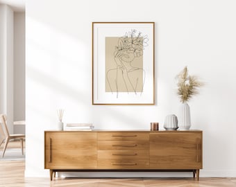 Line Art Frau Druck | Gerahmter Druck | Abstrakte Kunst |Abstrakte Linie Frau |Wandkunst| Wohndeko| Schlafzimmer Druck| Ankleidezimmer Druck | Beige