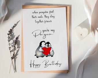 Luxury Happy Birthday Day Card | Penguin | Birthday | Boyfriend | Girlfriend | Husband | Wife | Love | Personalised